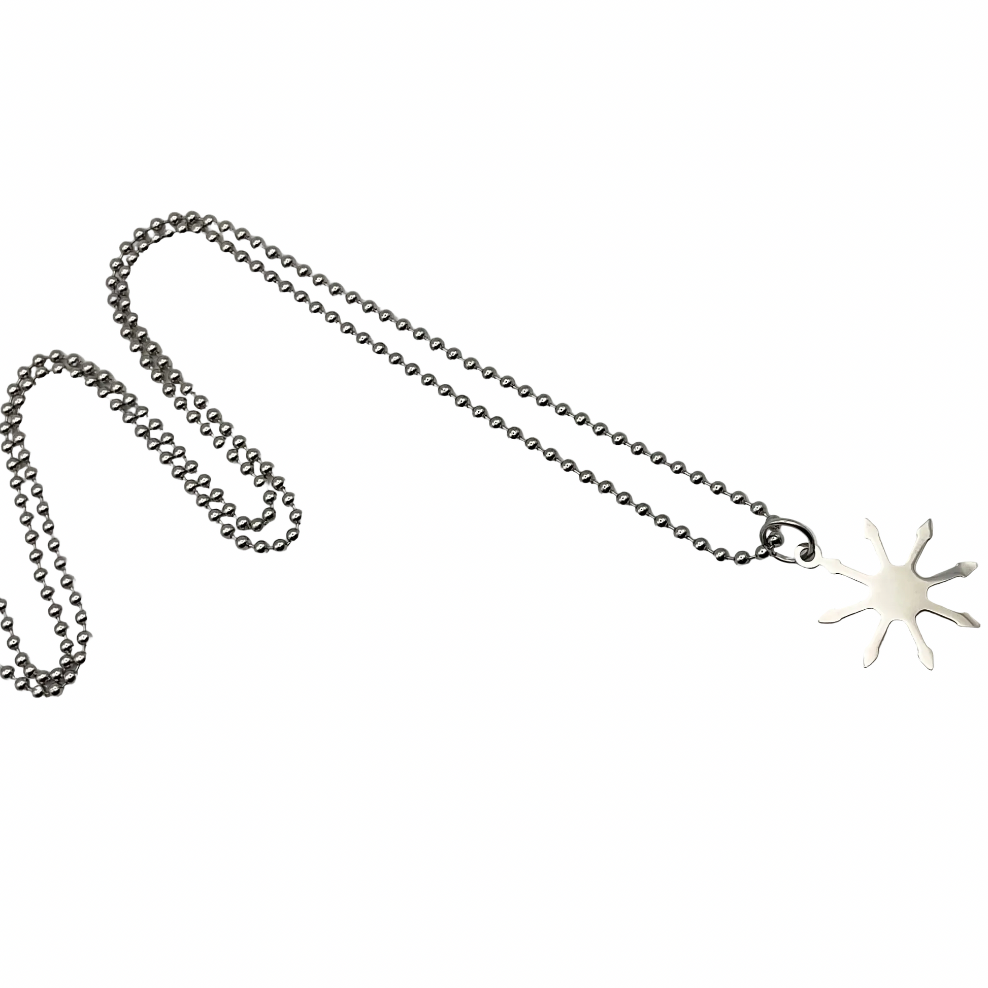 Necklace with a chaos star pendant on a ball chain against a white background