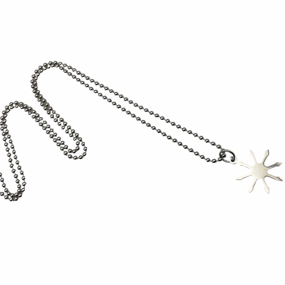 Necklace with a chaos star pendant on a ball chain against a white background