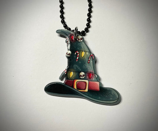 Witches Holiday Hat Charm Necklace