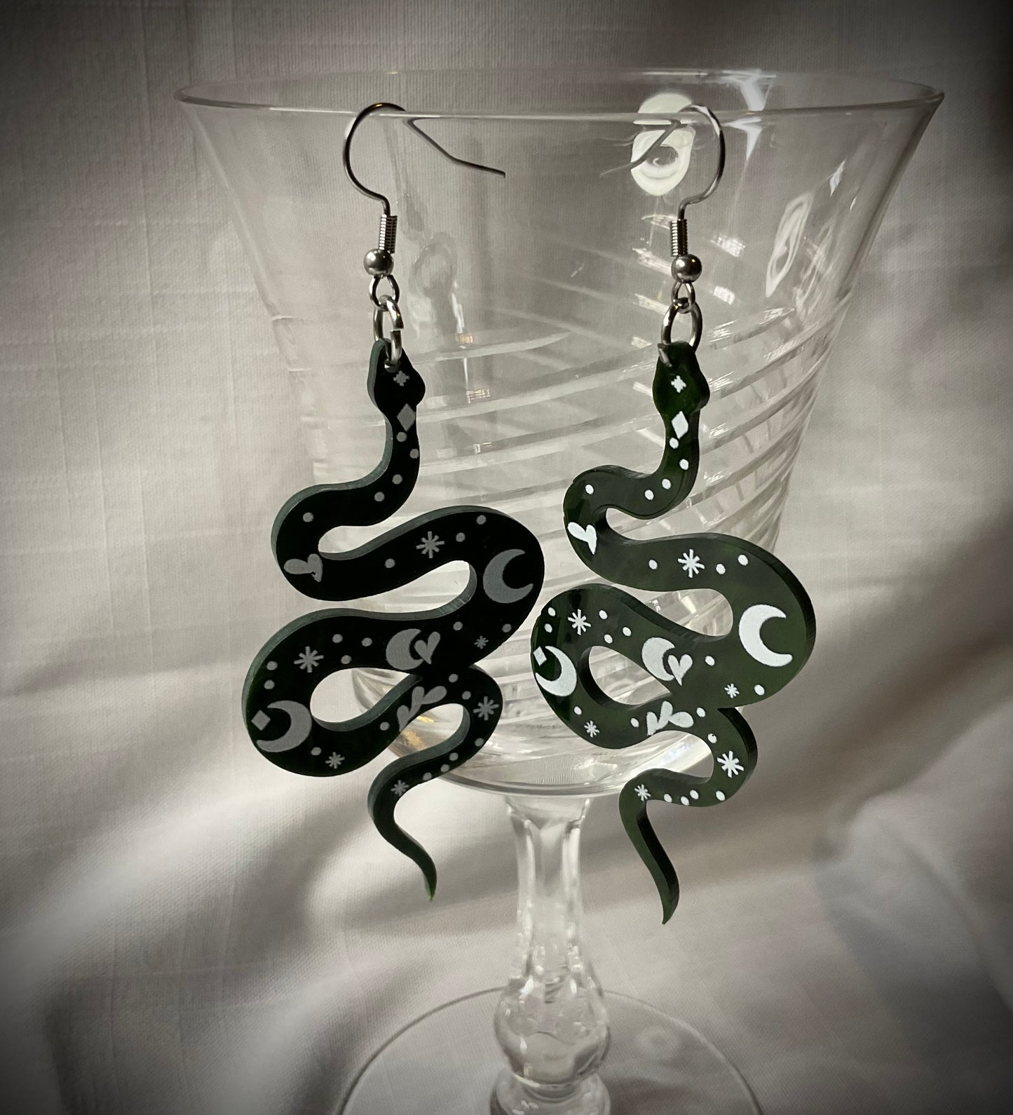 Green Snake Moon Earrings