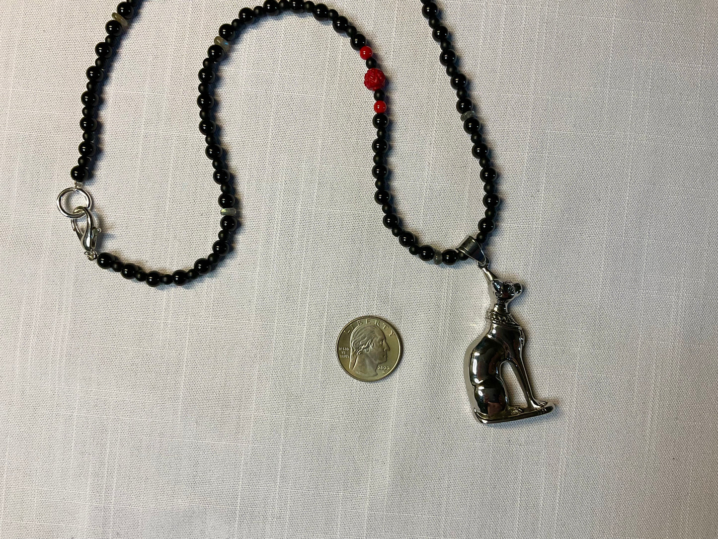 Red Coral Bastet Goddess Talisman Necklace