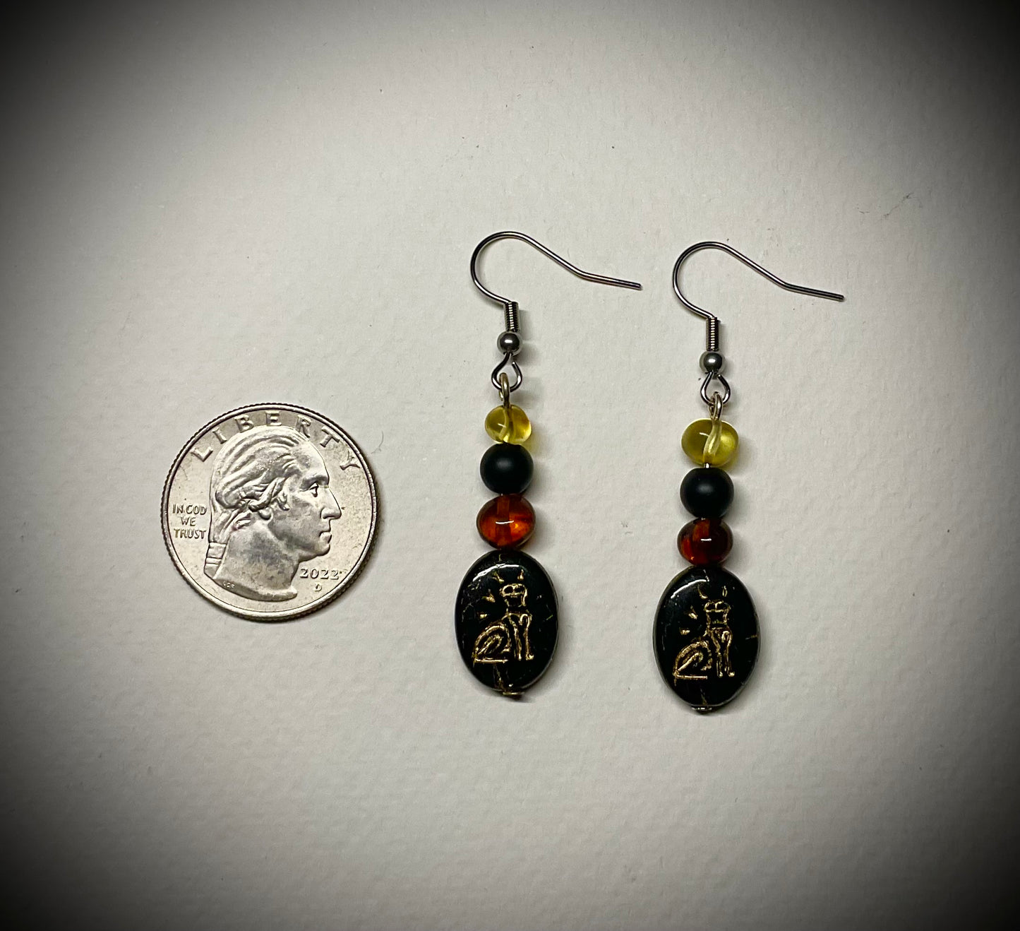 Bastet Earrings with Cat Glyph Bead