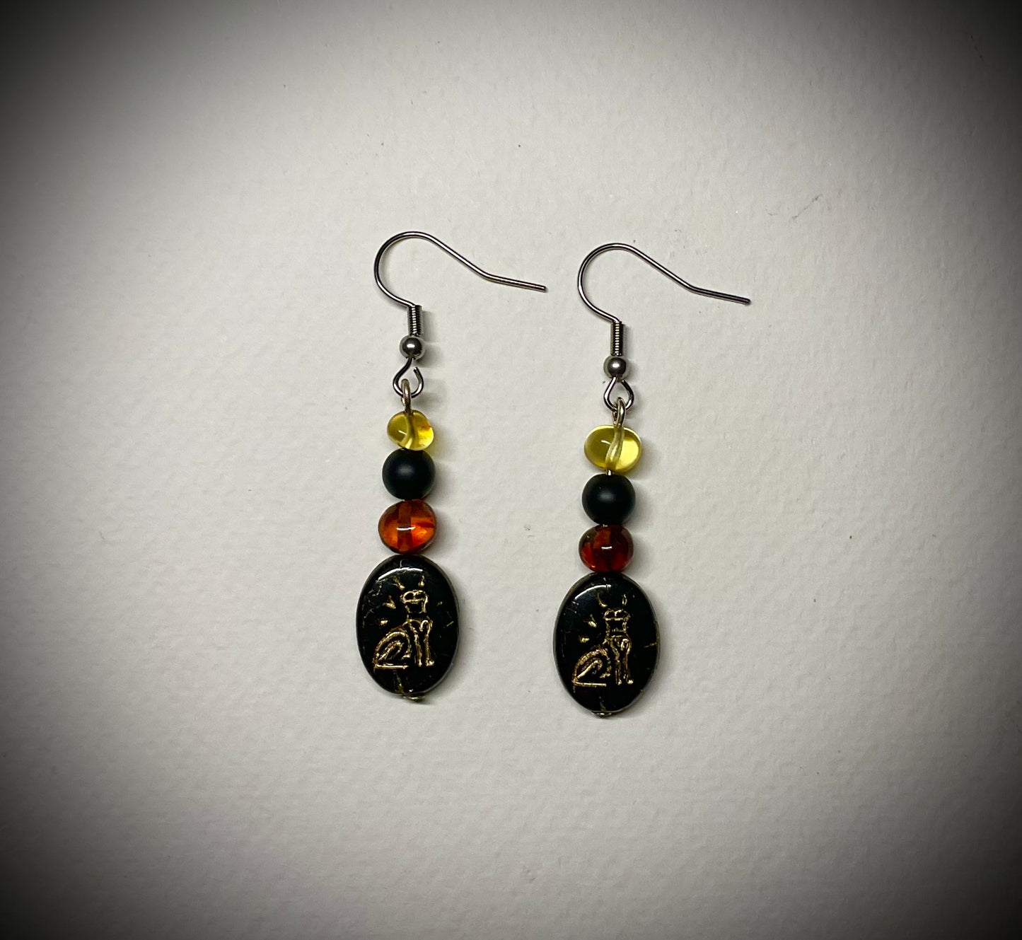 Bastet Earrings with Cat Glyph Bead