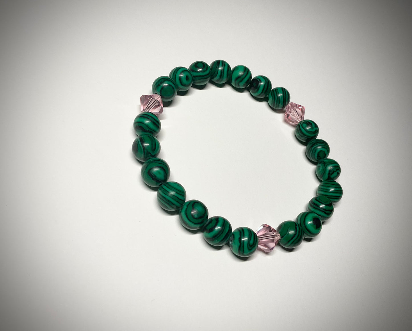 Malachite Stretch Bracelet with Pink Swarovski Crystal Accents