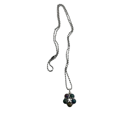 Ball chain Necklace with a wire wrapped agate beads star-shaped pendant on a white background