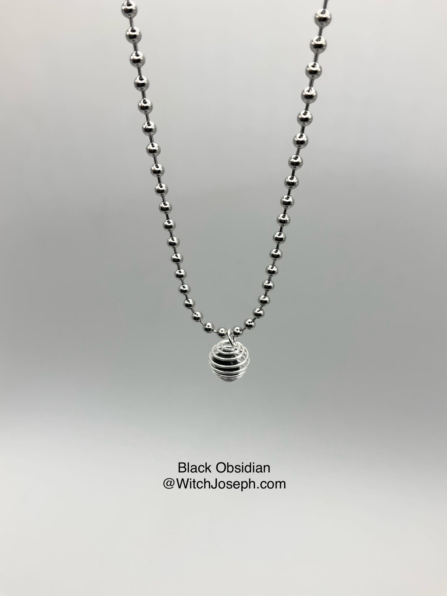 Black Obsidian Crystal Cage Charm Necklace