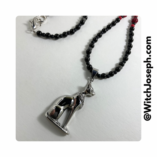 Red Coral Bastet Goddess Talisman Necklace