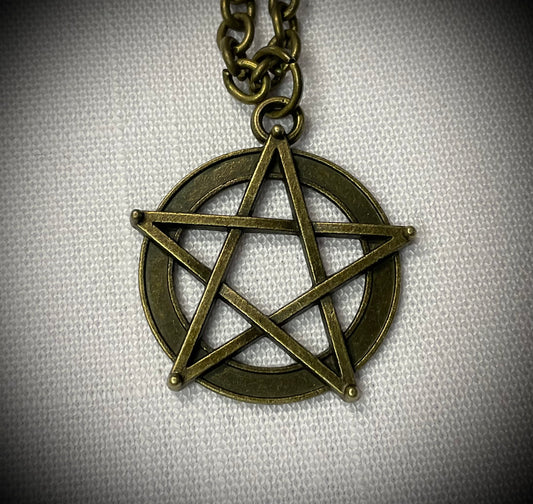 Pentagram Bronze Tone Charm Necklace