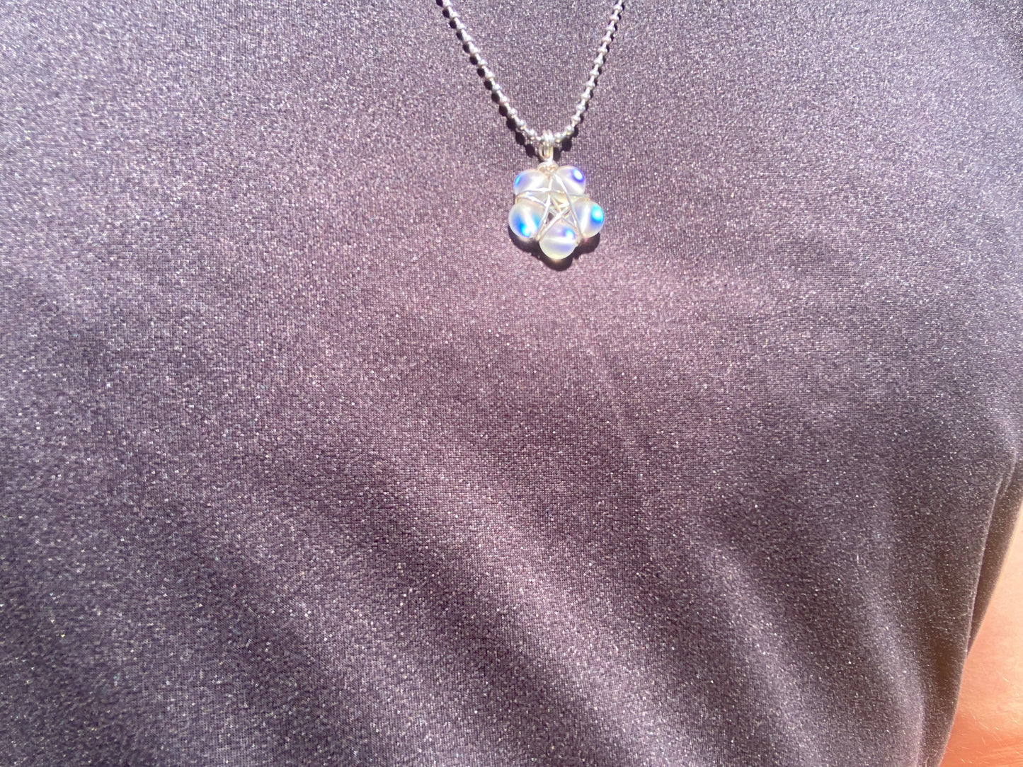 Mermaid Glass Wire Wrapped Pentagram Charm Necklace