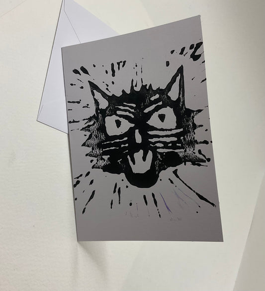 MoJoe Black Cat Block Print Greeting Card