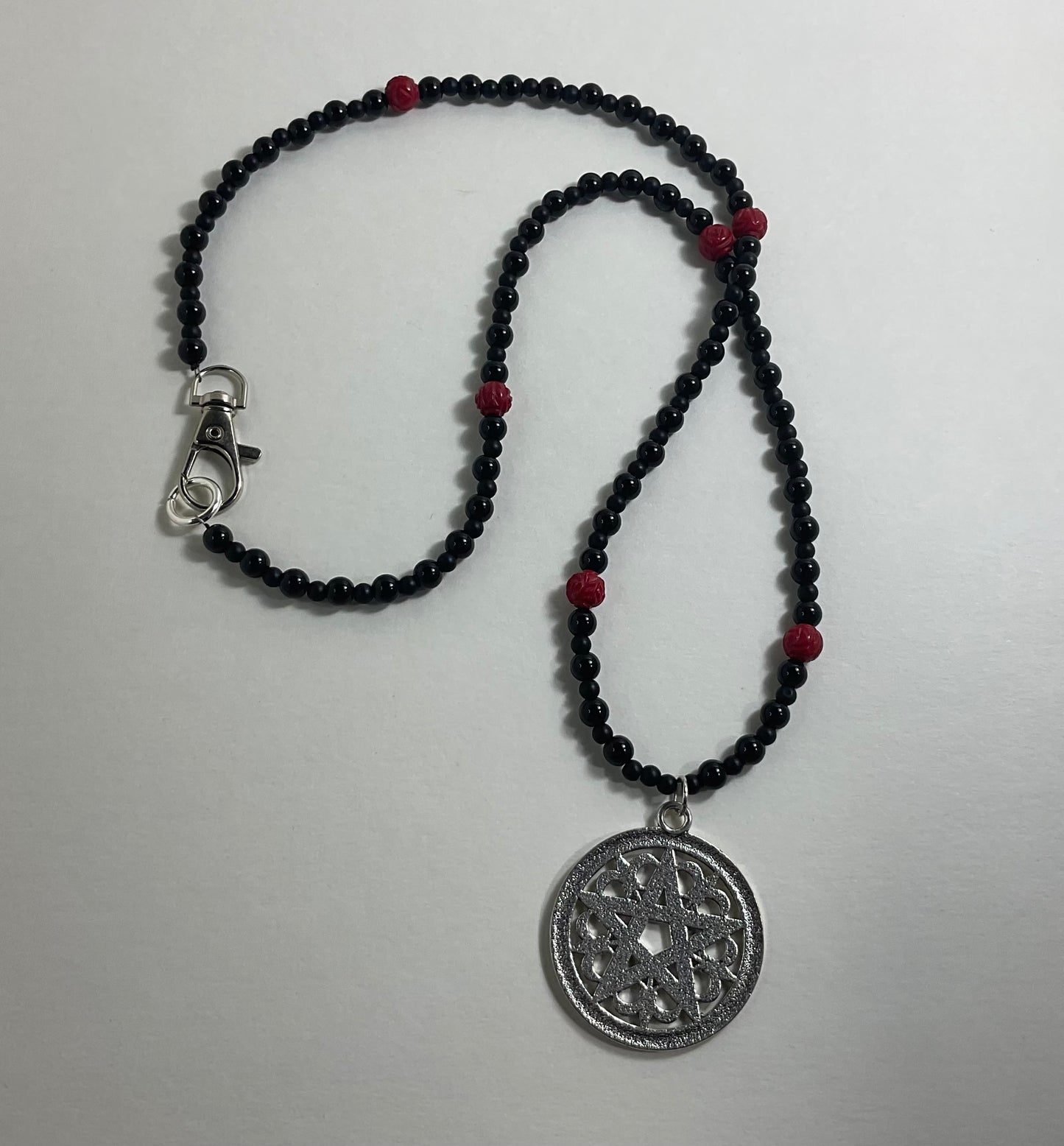 Pentacle With Red Coral Rose Beads