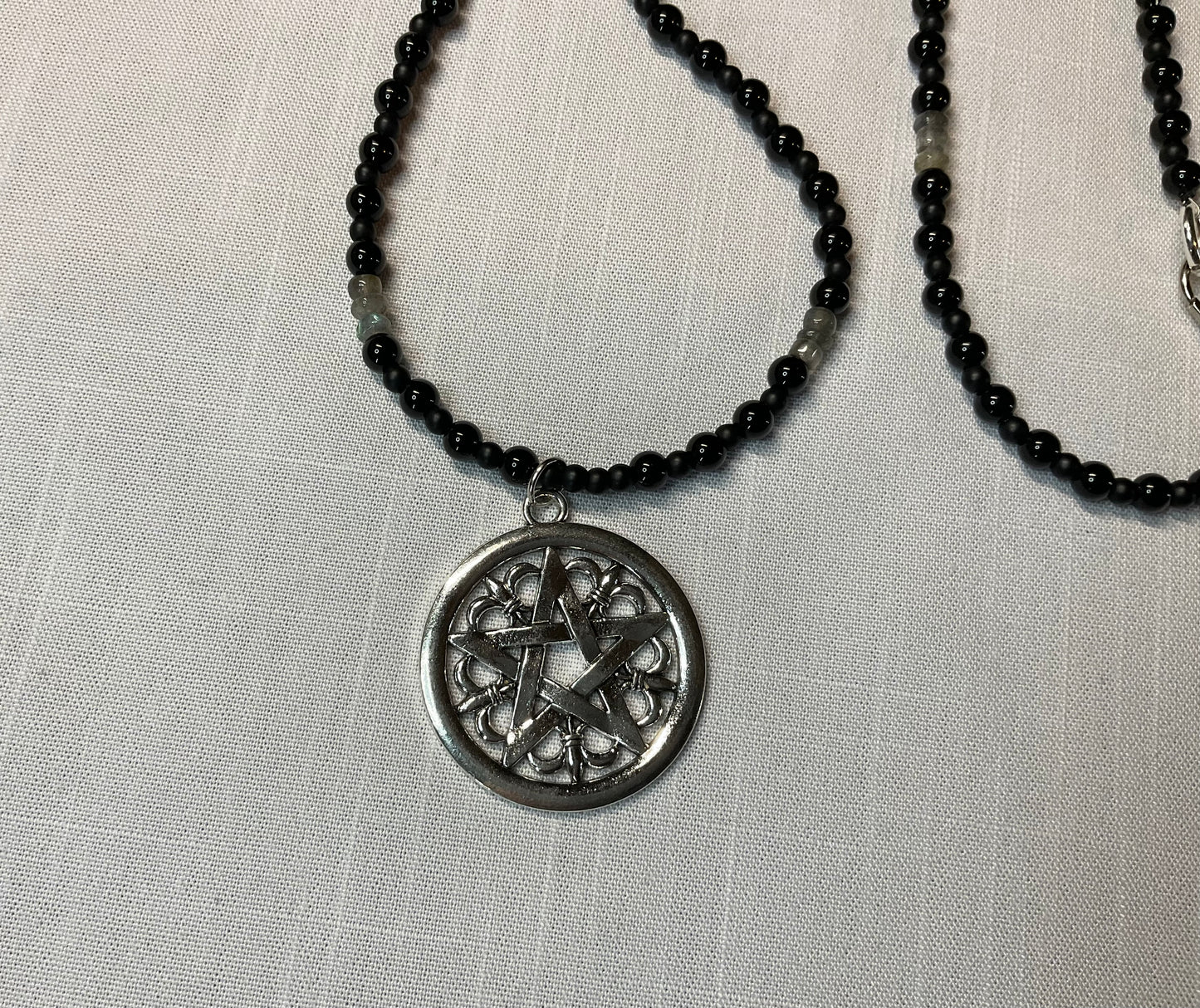 Pentacle Necklace with Labradorite and Black Beads