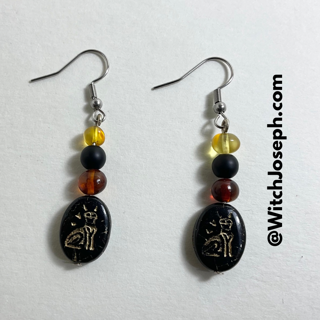 Bastet Earrings with Cat Glyph Bead