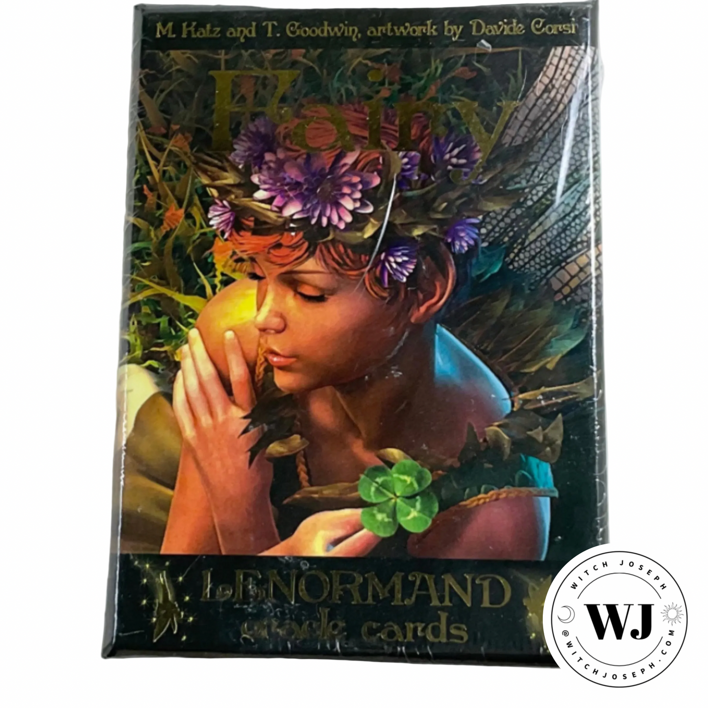 Lenormand Fairy Oracle card deck packaging with artistic depiction of a fairy wearing a flower crown.