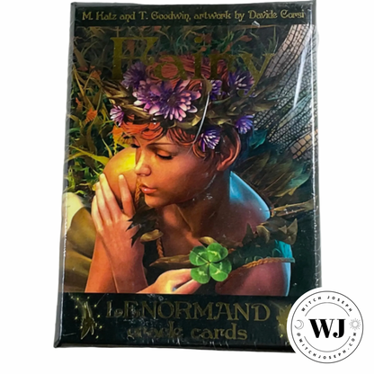 Lenormand Fairy Oracle card deck packaging with artistic depiction of a fairy wearing a flower crown.