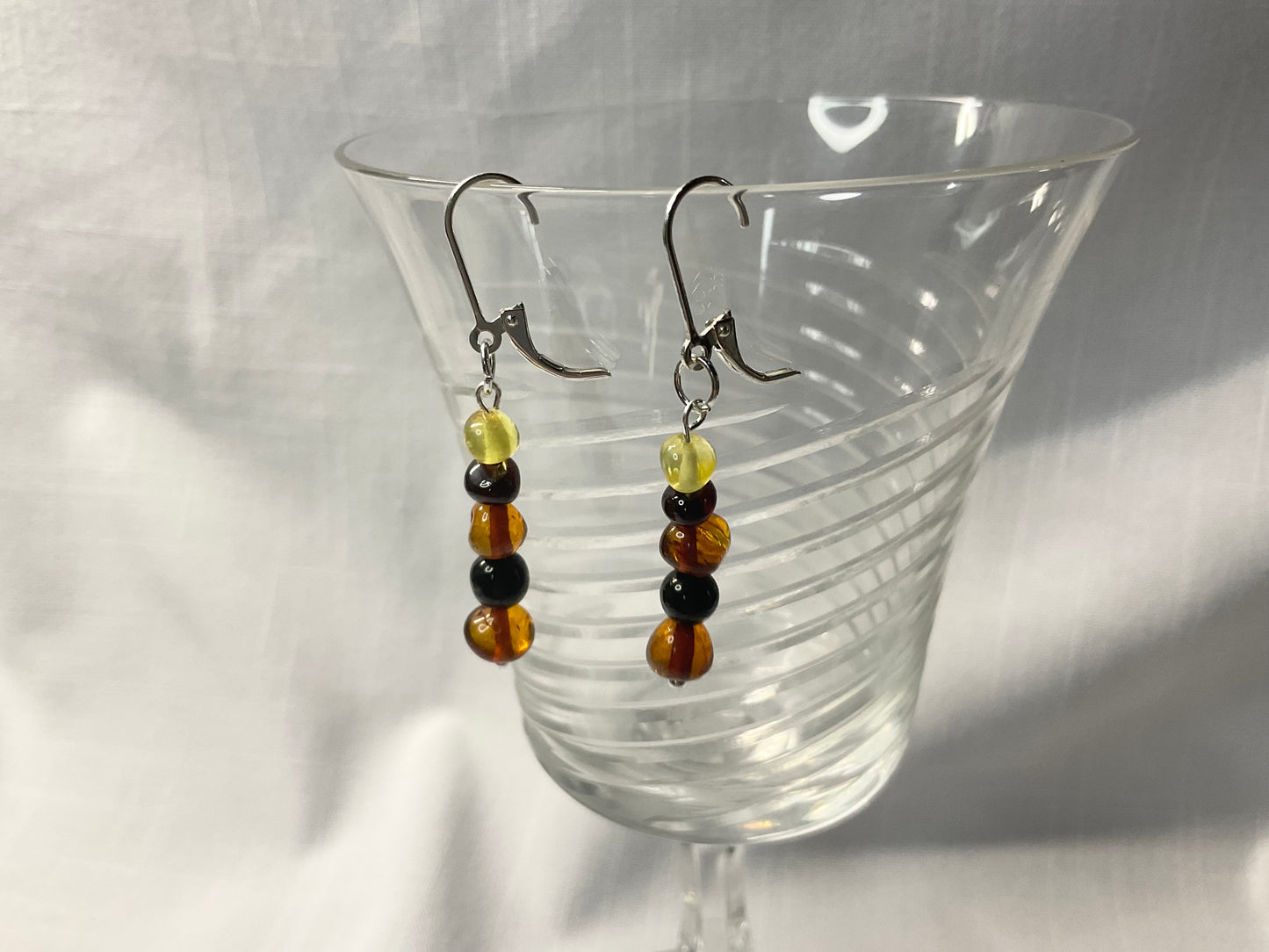 Amber and Jet Dangle Earrings in .925 Sterling