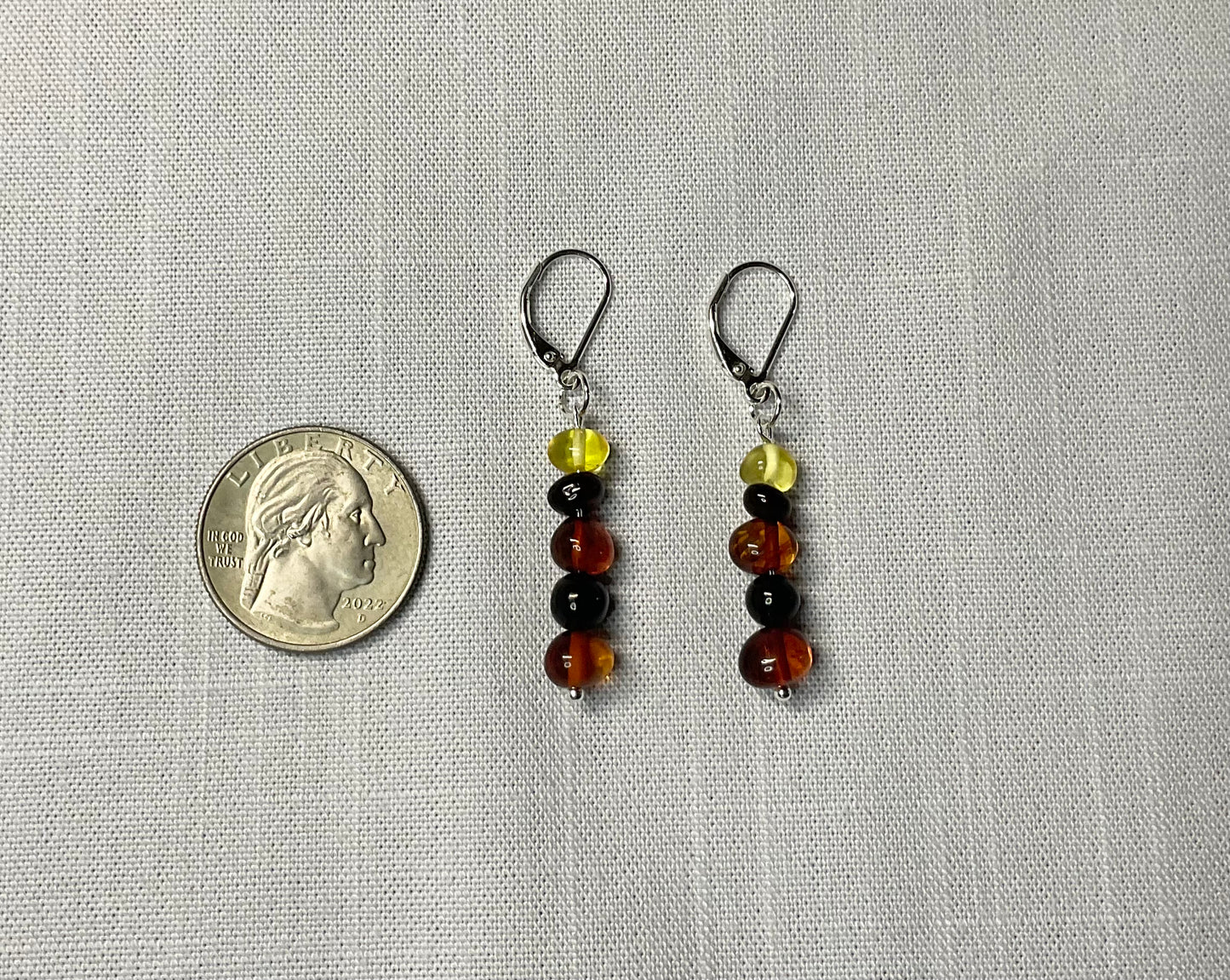 Amber and Jet Dangle Earrings in .925 Sterling