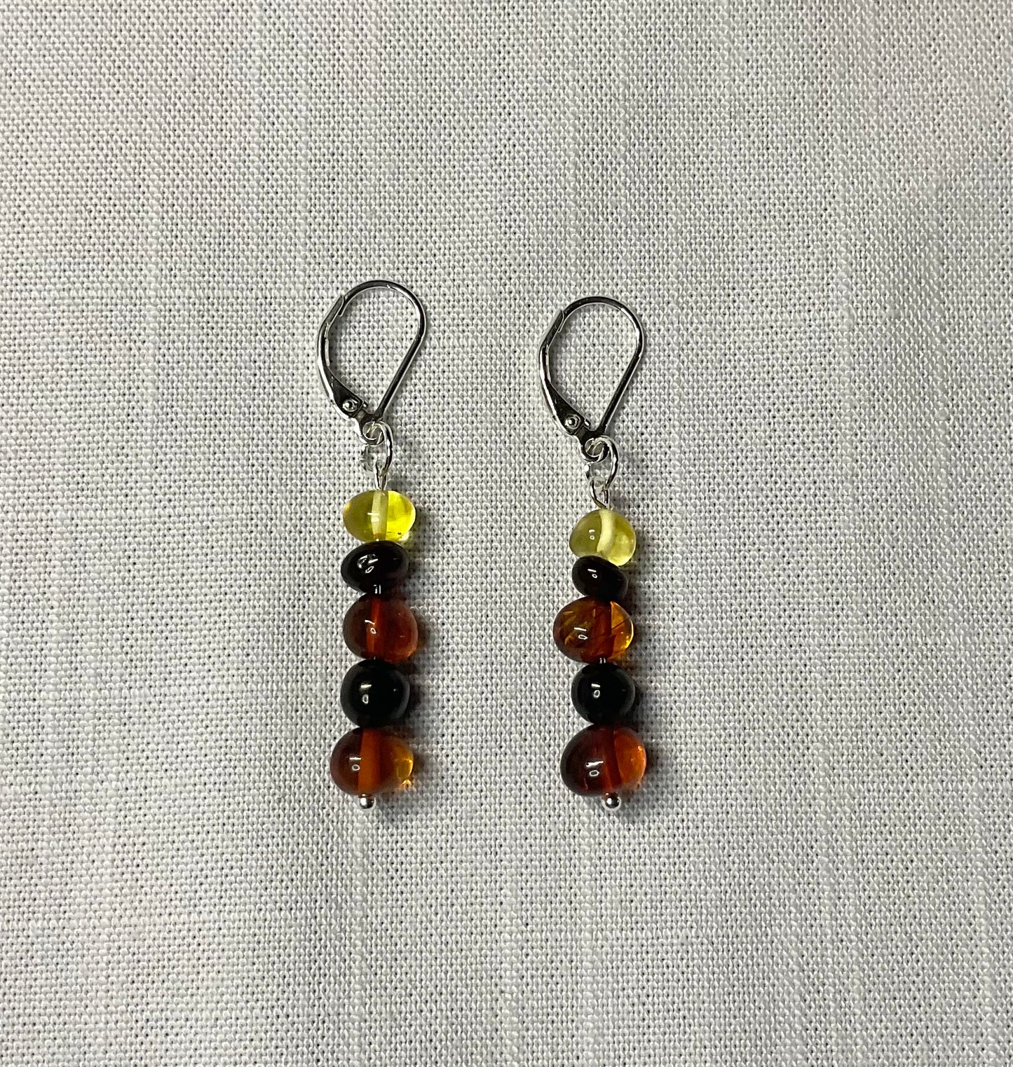 Amber and Jet Dangle Earrings in .925 Sterling