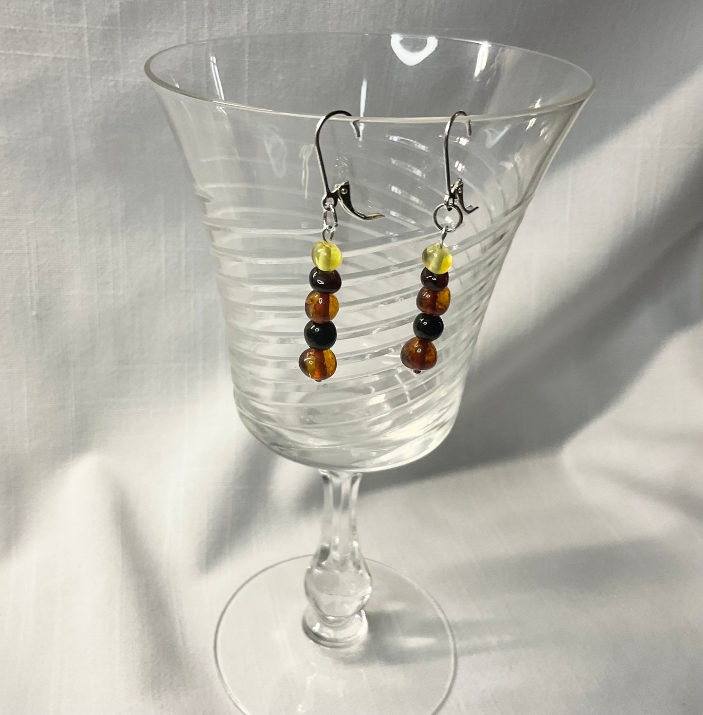 Amber and Jet Dangle Earrings in .925 Sterling