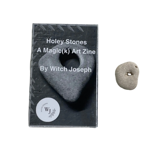 Zine titled 'Holey Stones: A Magic(k) Art Zine' by Witch Joseph with a Holey stone on a white background