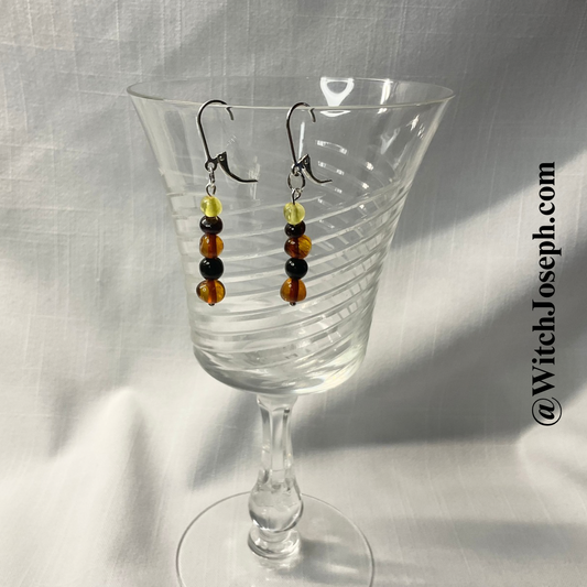 Amber and Jet Dangle Earrings in .925 Sterling