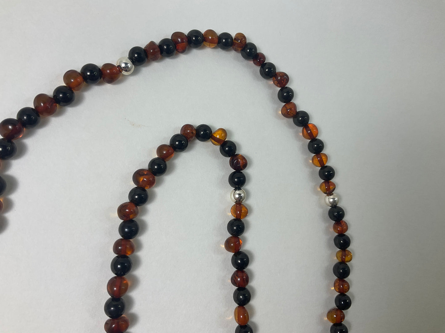 Baltic Amber and Jet Necklace, with sterling silver Pentacle and accent beads