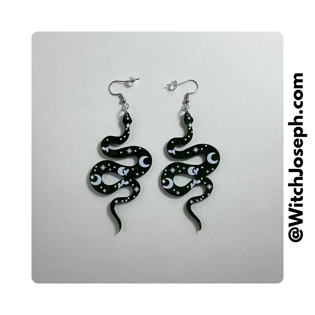 Green Snake Moon Earrings