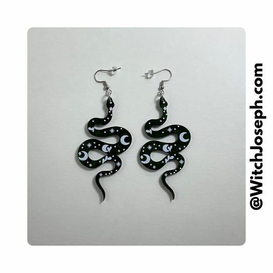 Green Snake Moon Earrings