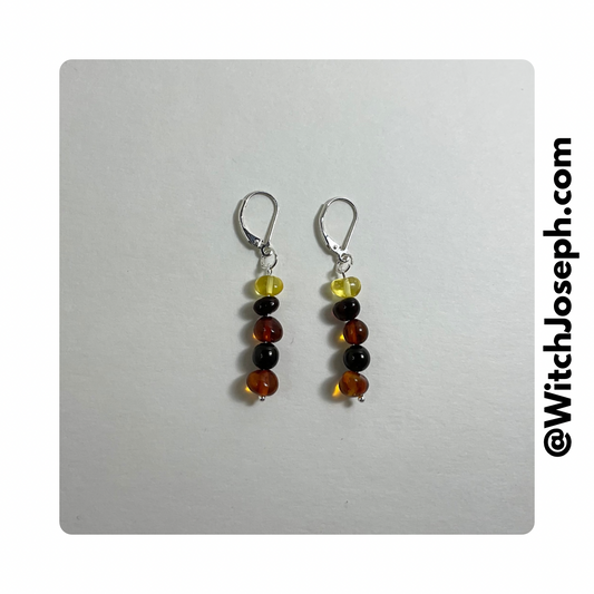 Amber and Jet Dangle Earrings in Sterling