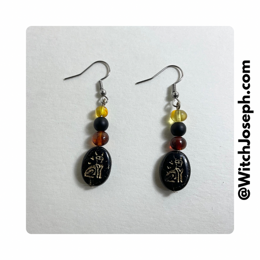 Bastet Earrings with Cat Glyph Bead