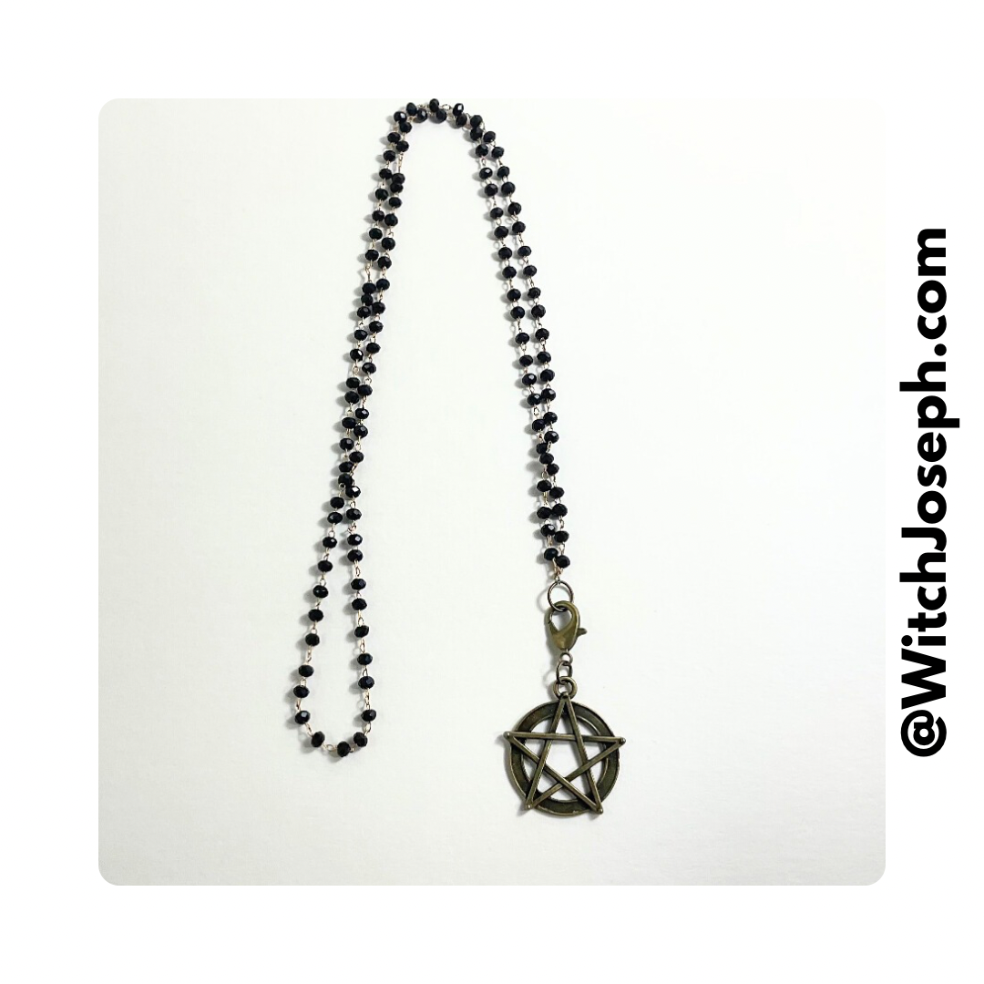 Bronze Tone Pentacle with Extended Points on Beaded Chain