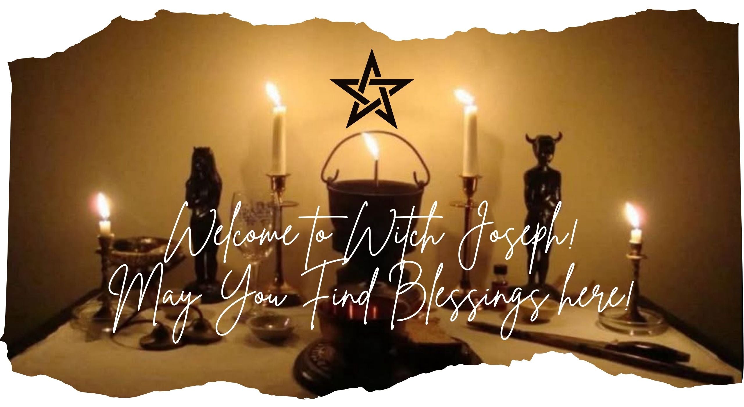 The Altar of Witch Joseph with statues, candles and tools following a ritual