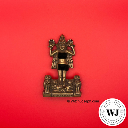 Bronze figurine of Lilith with owls displayed against a red background with 'WJ' logo.