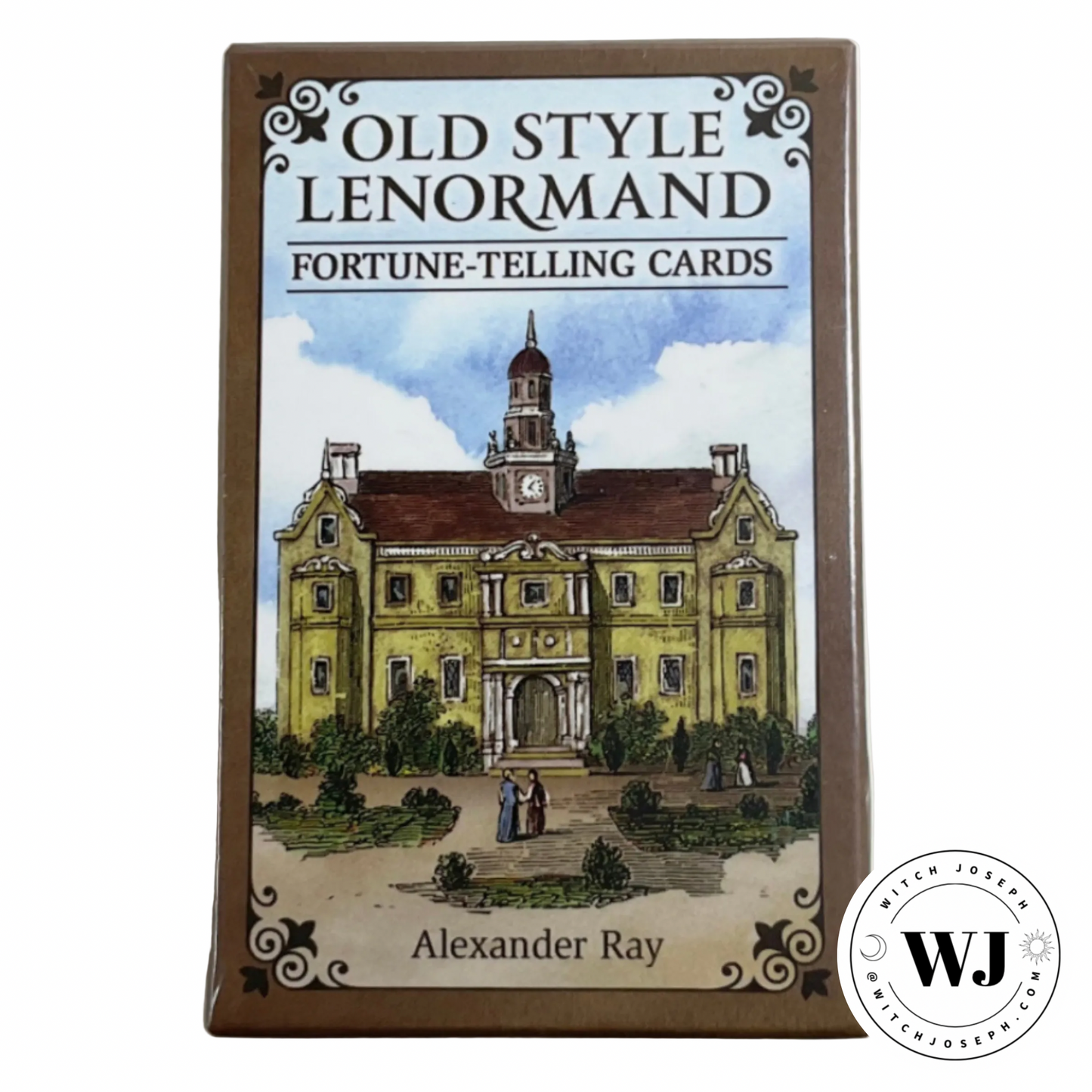 ‘Old Style Lenormand Fortune-Telling Cards' by Alexander Ray with a castle illustration on a white background.