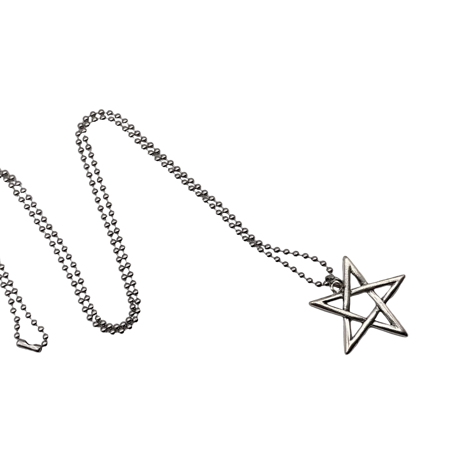 Necklace with an inverted pendant with ball chain on a white background