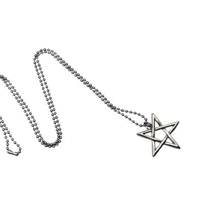 Necklace with an inverted pendant with ball chain on a white background