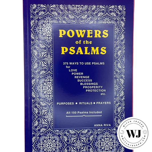 Book titled 'Powers of the Psalms' with decorative blue cover and white text.
