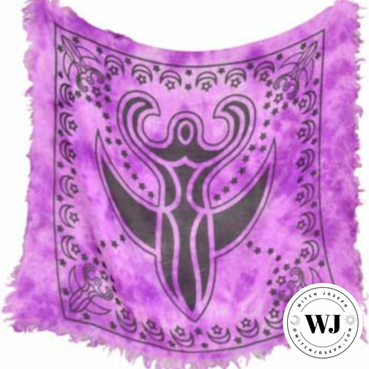 Purple Cloth with black Goddess and lunar design and 'WJ' logo in corner