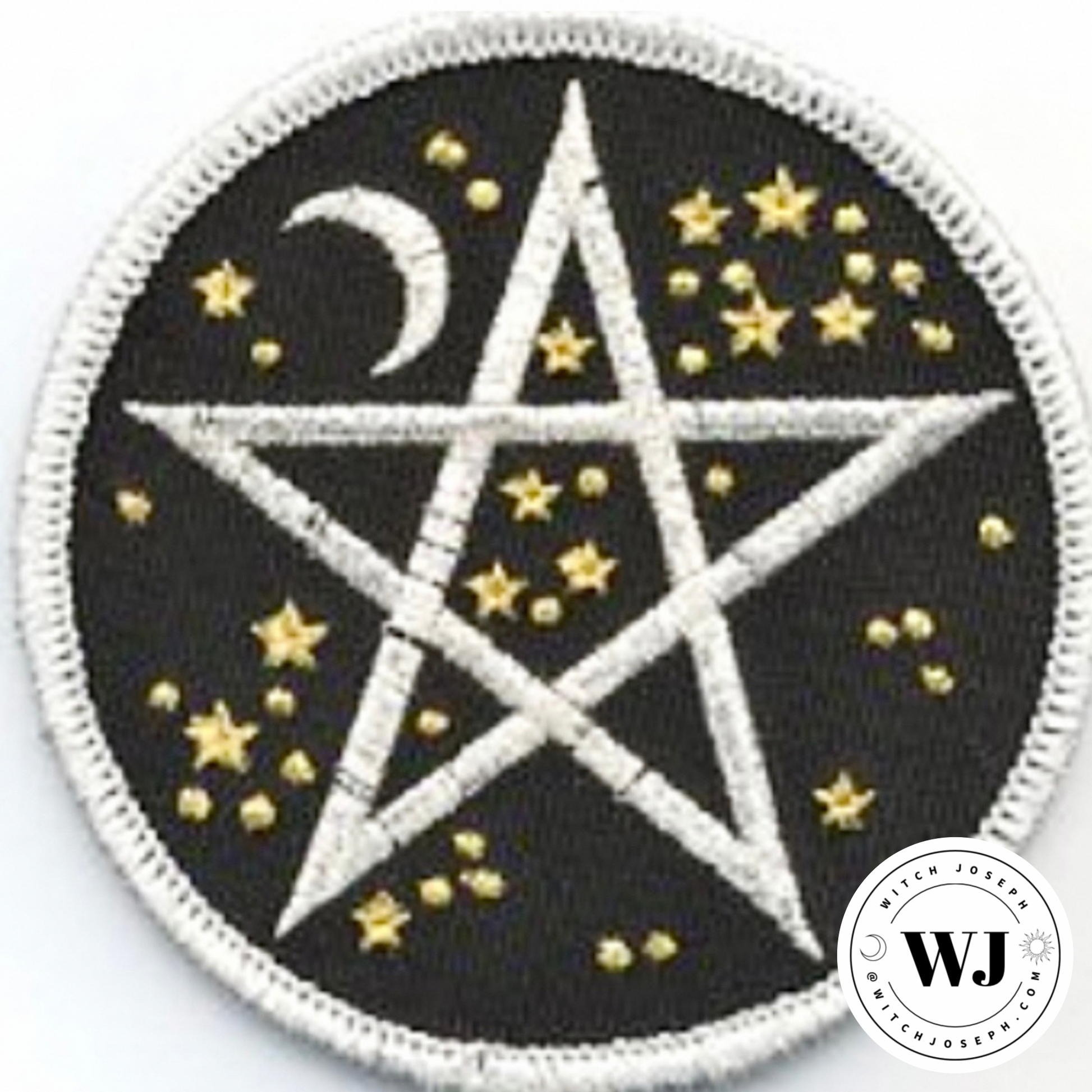 Patch with pentagram and stars design on a black background