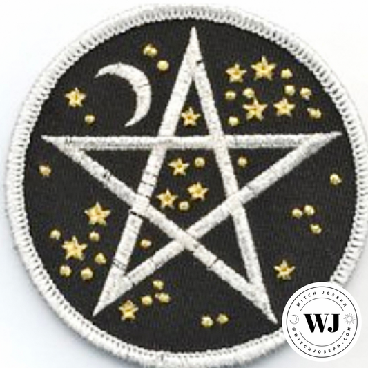 Patch with pentagram and stars design on a black background