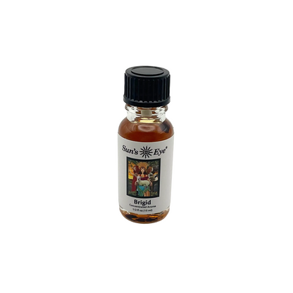 bottle of Suns eye Brigid oil against a white background.