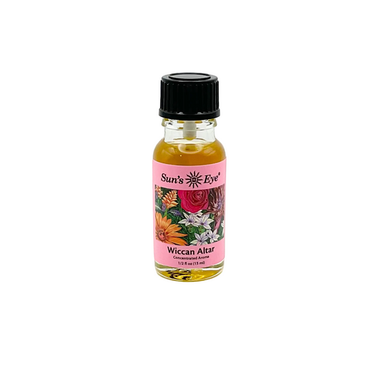 Bottle of Sun's Eye Wiccan Altar Oil on a white background