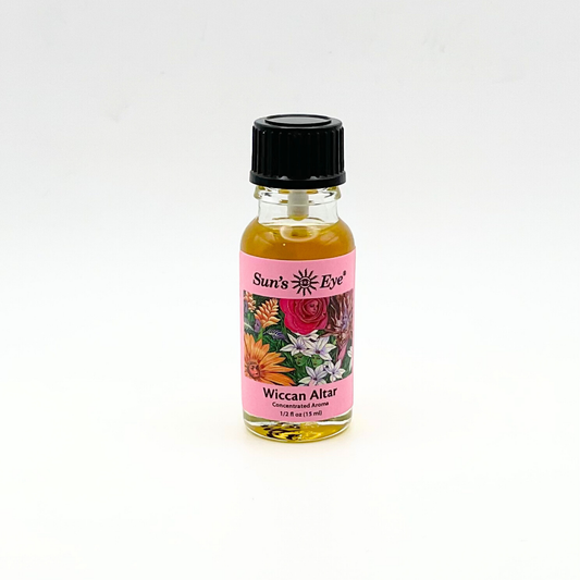 Bottle of Sun's Eye Wiccan Altar Oil on a white background