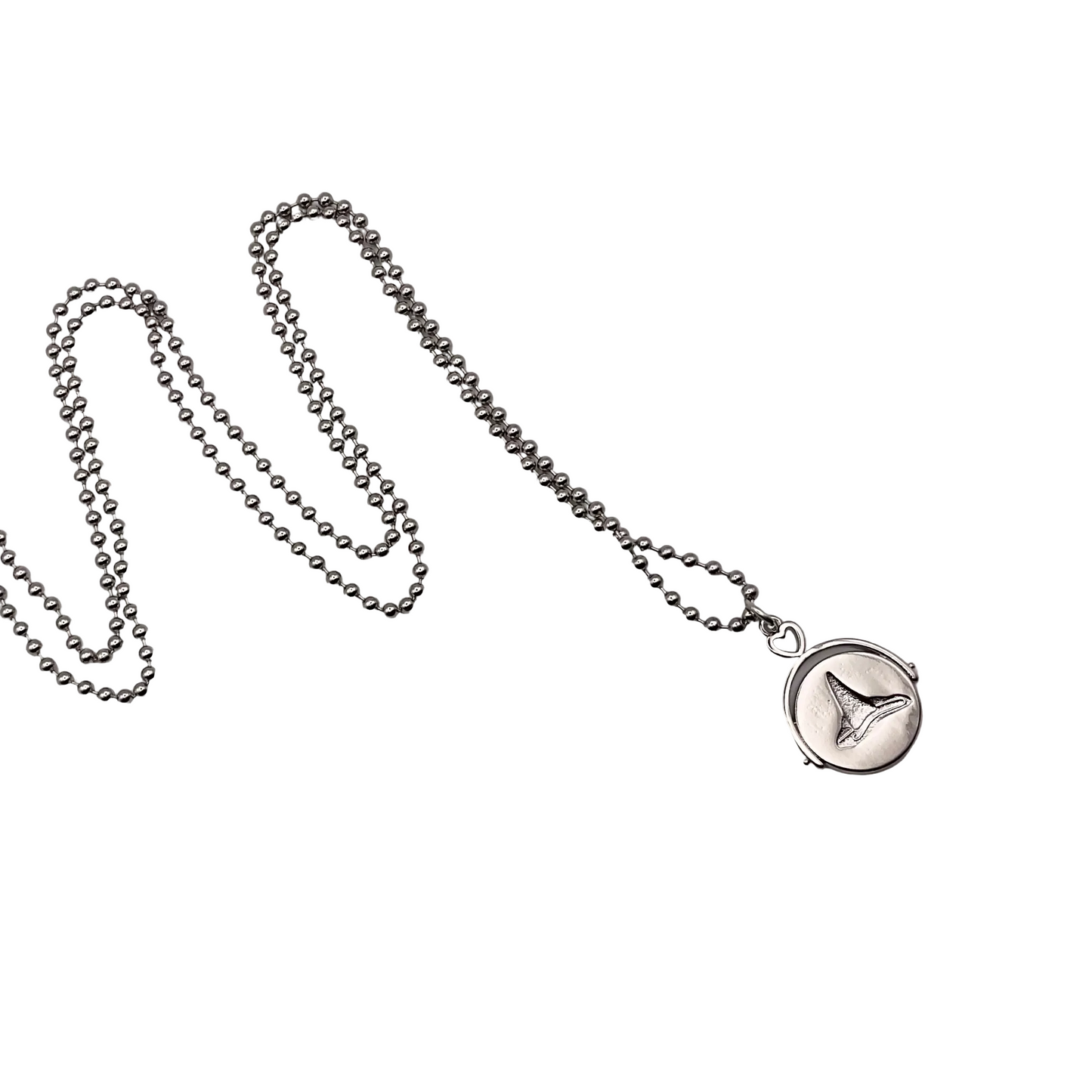 Silver tone Witch Hat necklace on a white background.