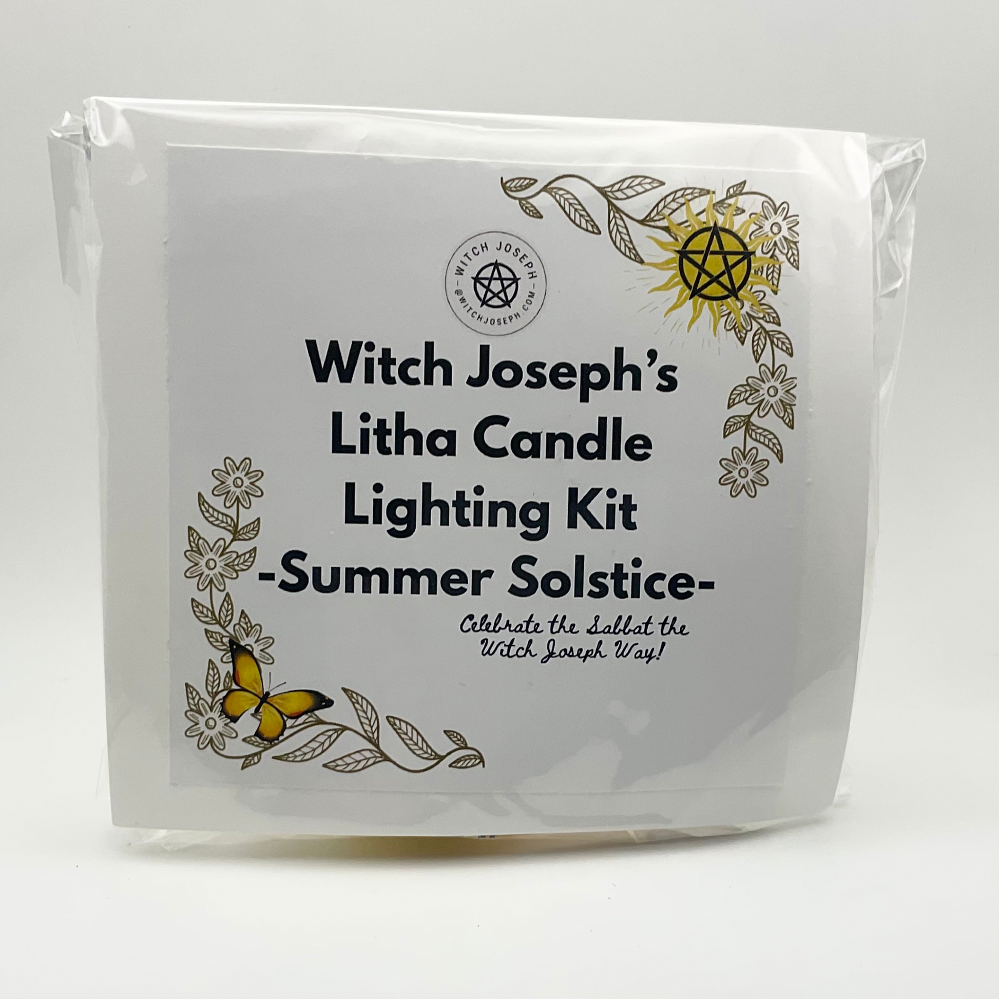Witch Joseph's Litha Candle Lighting Kit packaging with floral and butterfly design on a white background