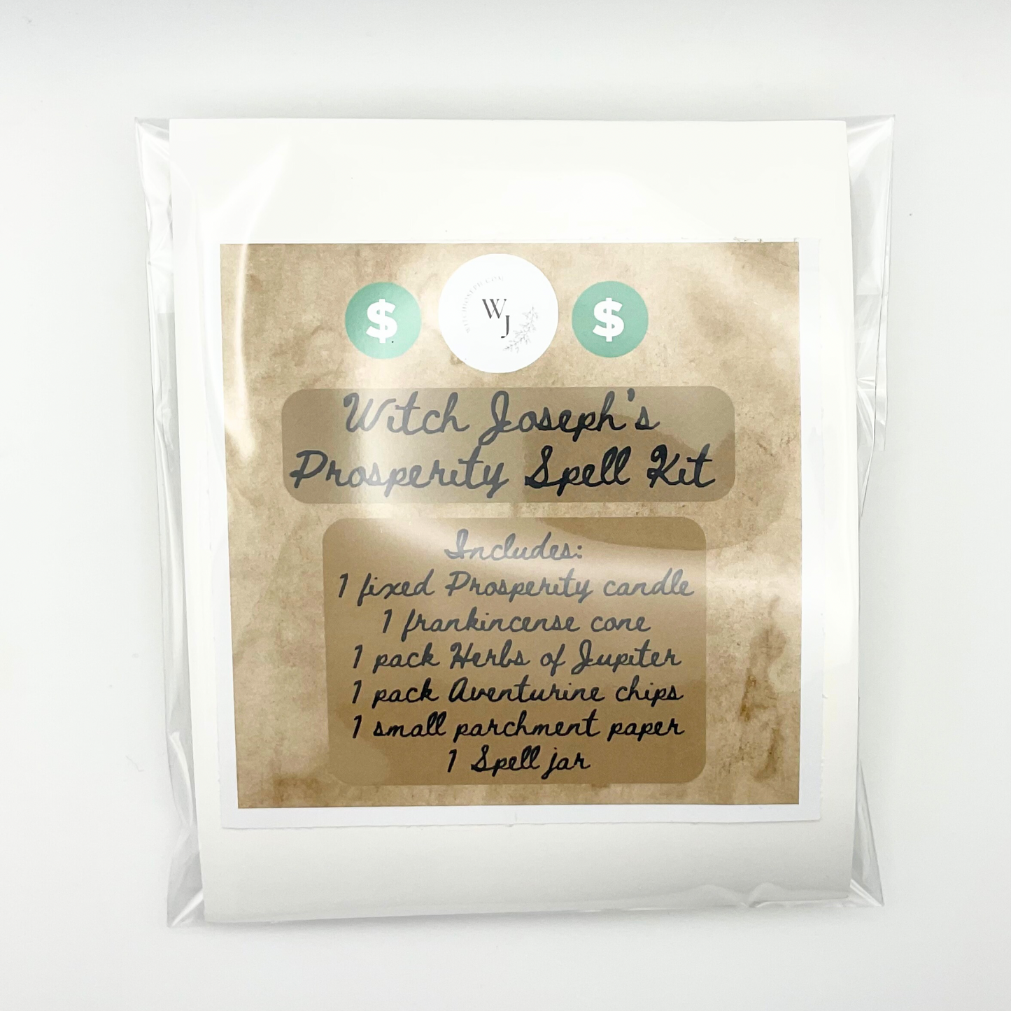 Witch Joseph's Prosperity Spell Kit packaged on a white background