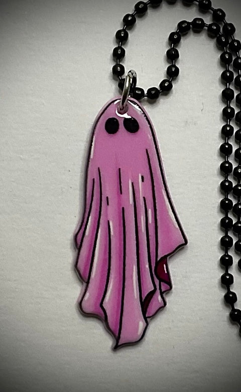 Pink Ghost Spirit Pendant Charm Necklace